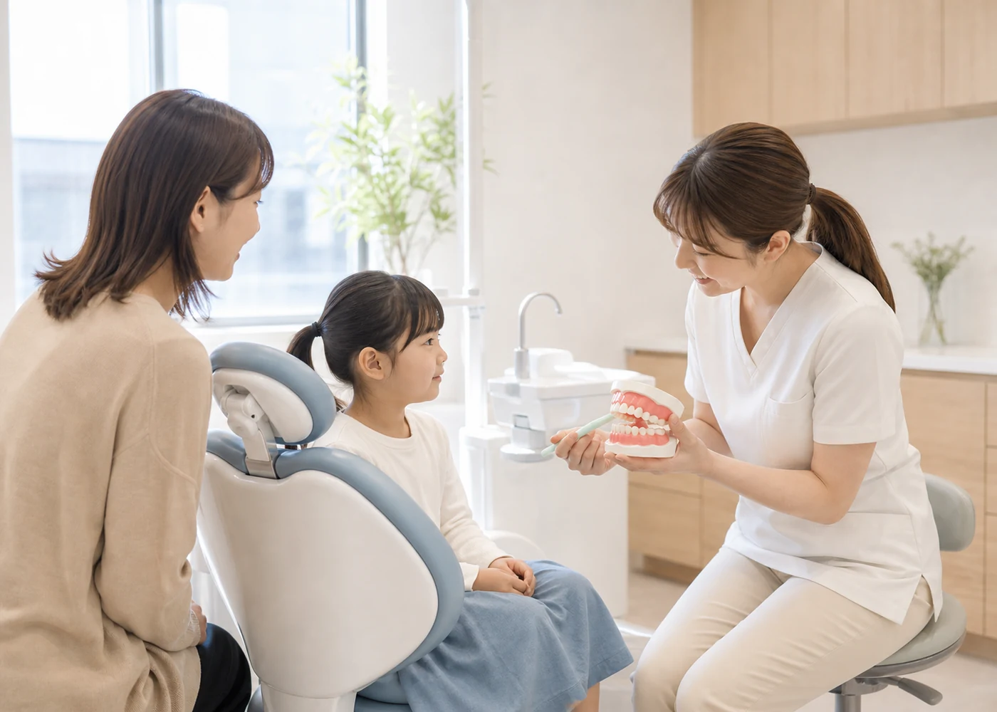 小児歯科で子どもに説明するスタッフ